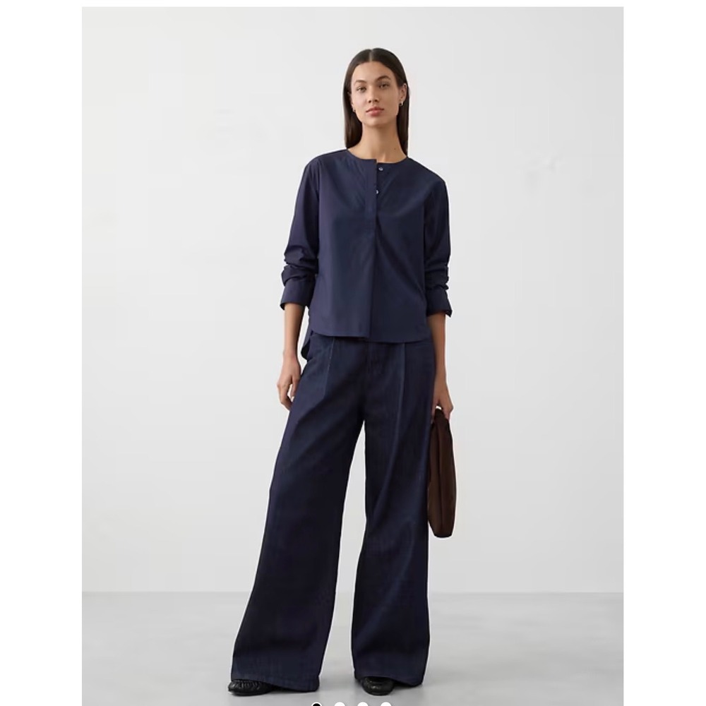 Banana Republic Factory Navy Cotton Poplin Crew Neck Top Sz S $80